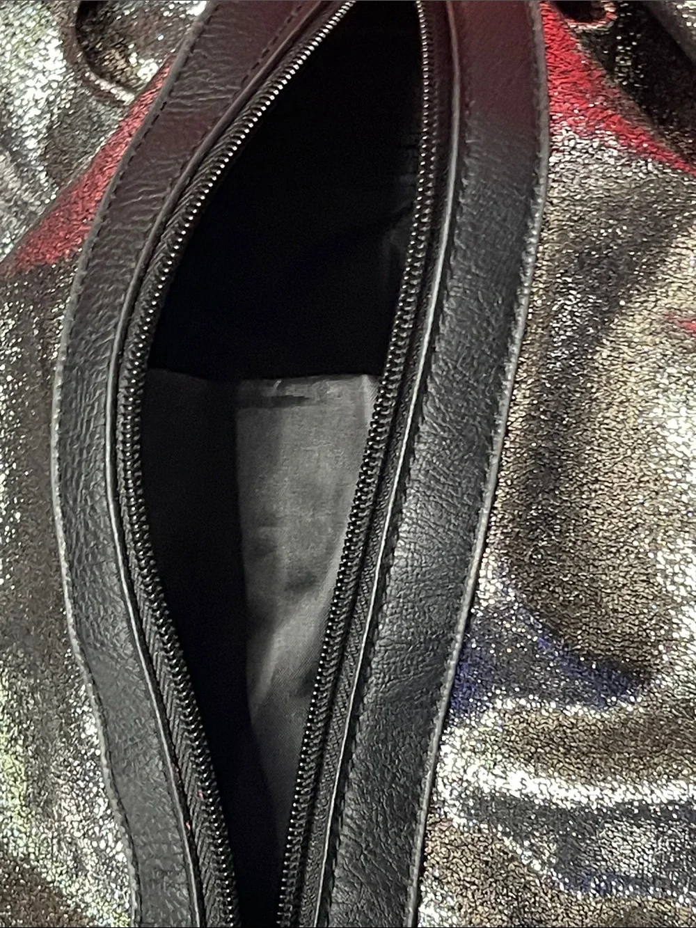 Metallic Silver Drawstring Women’s Backpack (16.5x 14)